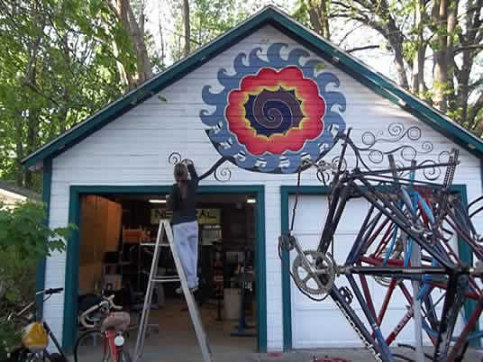 outdoor painting in front of neutral cycle workshop